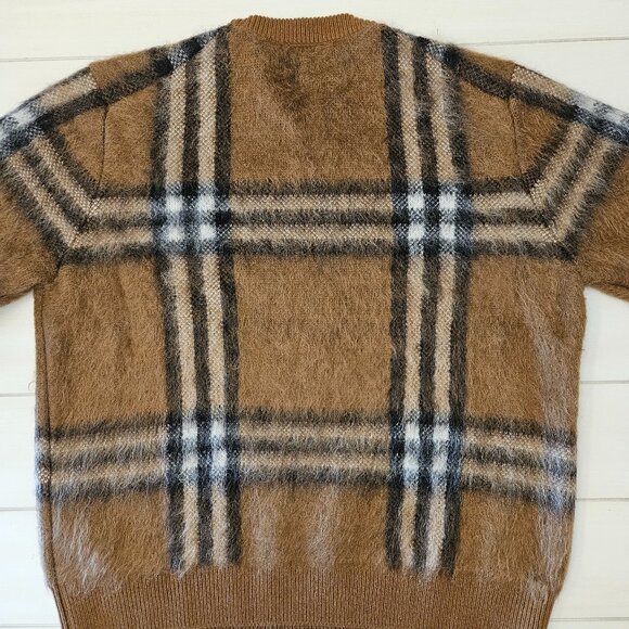 Burberry Mohair Cashmere Wool Blend Brown Checked Sweater - Size M - Picture 2 of 9